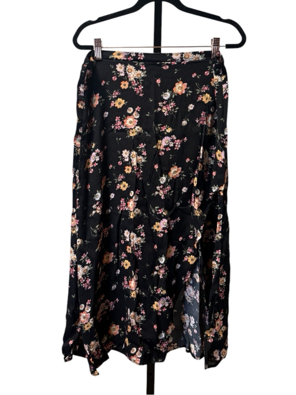 Rewind Black Floral Maxi Skirt with Pink & Yellow Blooms